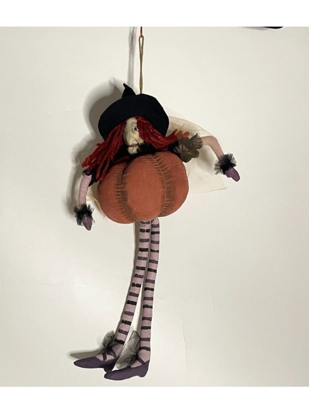 Delton Witch Pumpkin Halloween Shelf Sitter Hanging Doll Long Legs Primitive 15"